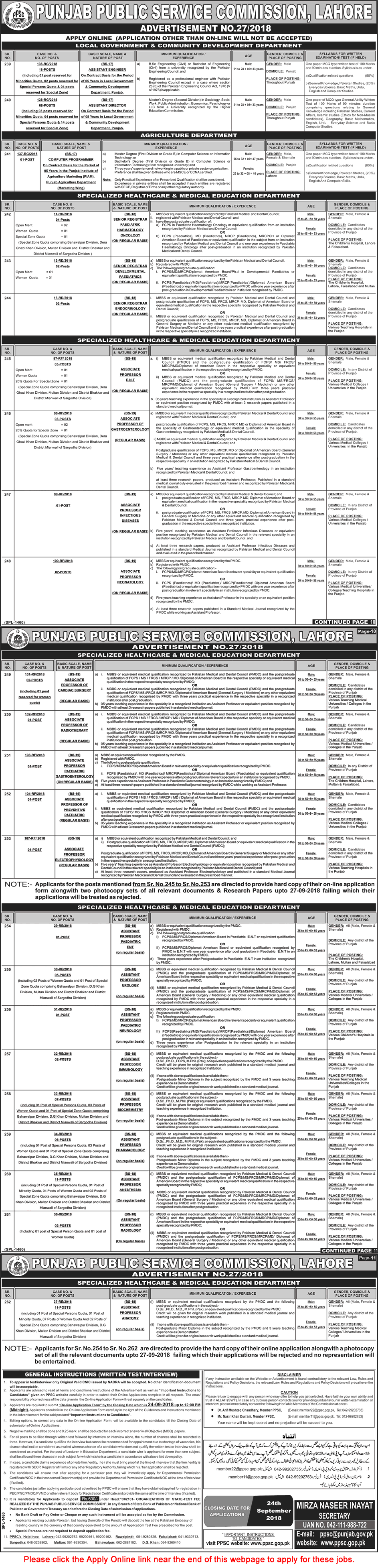 PPSC Jobs Advertisement 27//2018 Application Form Submission Last Date