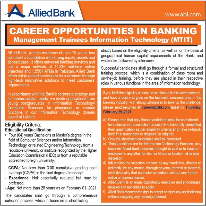ABL Allied Bank Jobs 2021