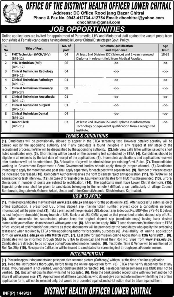 Chitral Health Department Jobs 2021