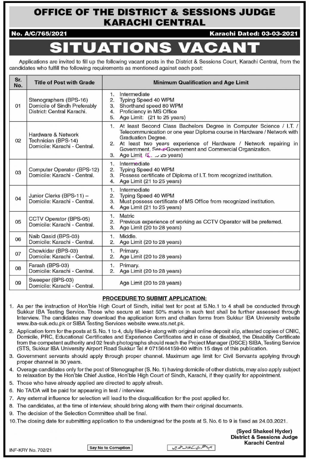 Session Court Karachi Jobs 2024 STS Application Form Download