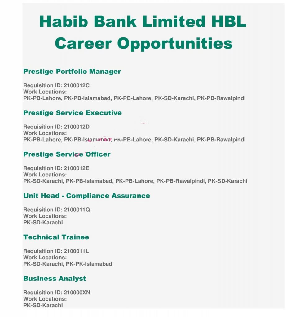 HBL Jobs 2021 Apply online