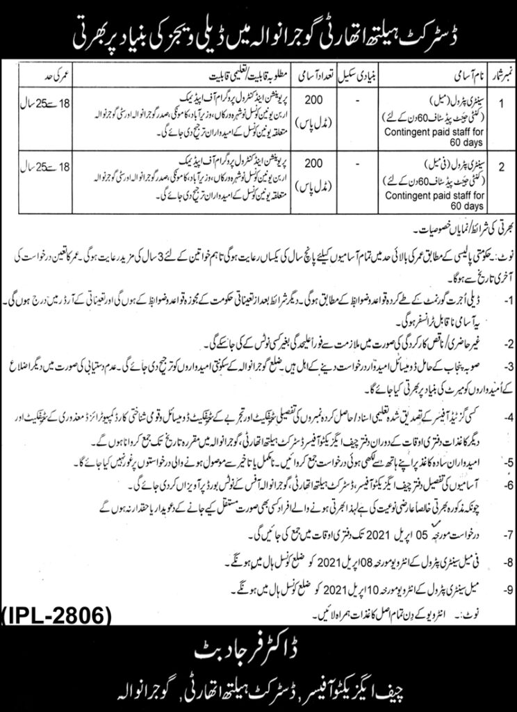 Health Authority Gujranwala Jobs 2021 Application Form Download
