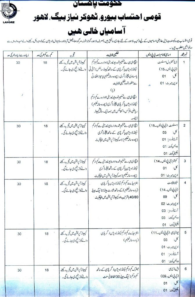 NAB Jobs Lahore Application Form Download page 0001