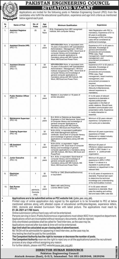 Pakistan Engineering Council Jobs 2021 Application Form Download