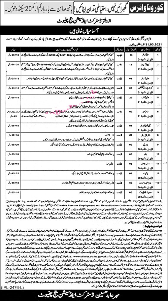 Session Court Chiniot Jobs 2021 Application Form Download