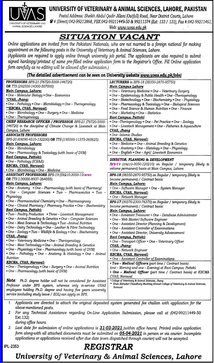 UVAS Lahore Jobs 2024 Application Form Download Merit List Selected ...