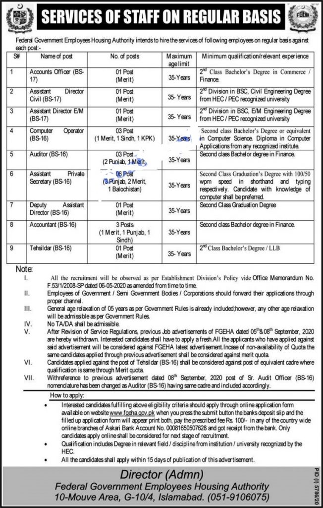 Federal Govt Employees Housing Authority Jobs 2021 Application Form Download