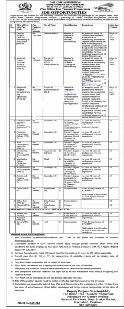 Ministry of Climate Change Jobs 2021 Application Form Download