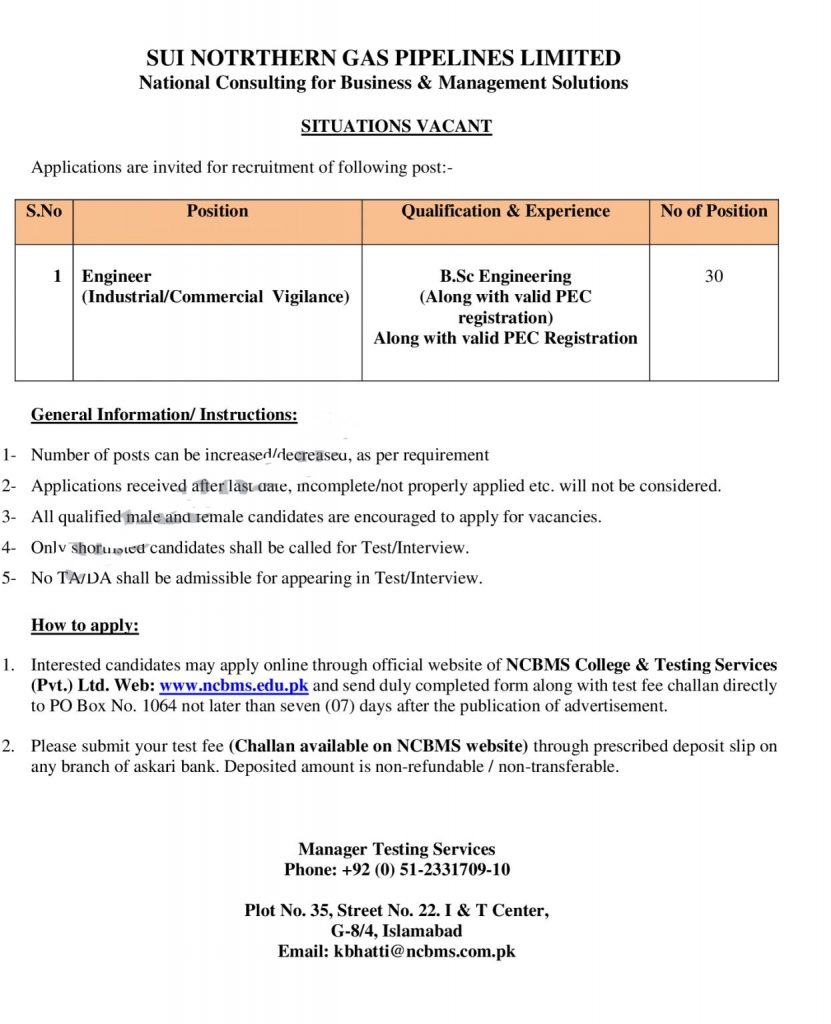 SNGPL Jobs 2021 Application Form Download