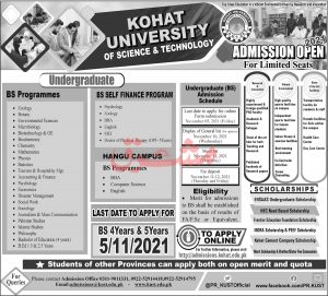 kohat university of science and technology admission 2021 1 1