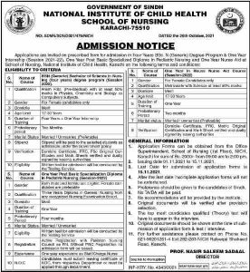 national institute of child health school of nursing karachi admission 30 6 21