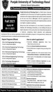 punjab university of technology rasul admission 27 10 21