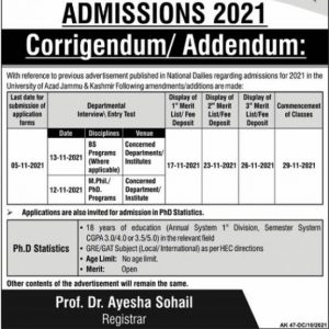 the university of azad jammu kashmir muzaffarabad admission 22 10 21
