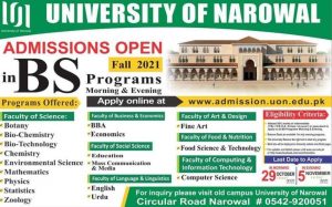 university of narowal admission 27 10 21