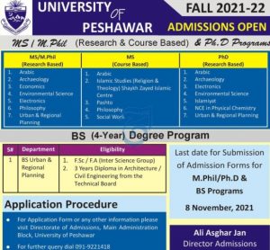 university of peshawar admission 29 10 21