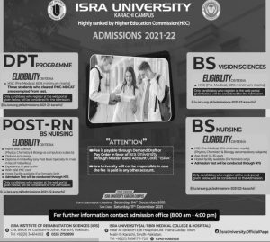 isra university karachi admission 21 11 21