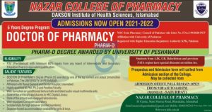 nazar college of pharmacy islamabad admission 14 11 21