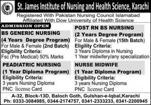 stjames institute of nursing health sciences karachi admission 14 11 21