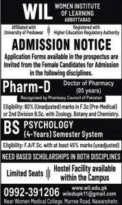 women institute of learning abbottabad admission 23 9 21