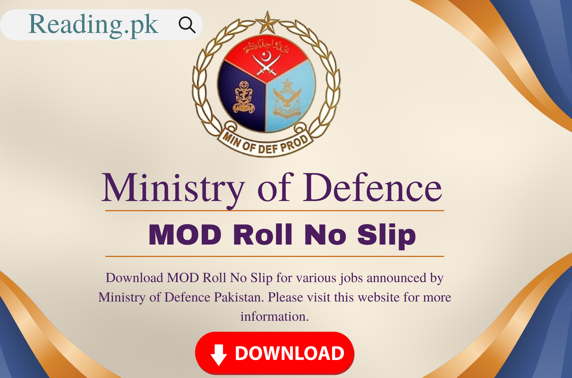 MOD Roll No Slip 2023 Written Test Date Ministry of Defence