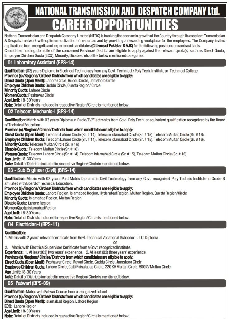 NTDC Jobs 2024 Apply Online NTS Jobs Application Form