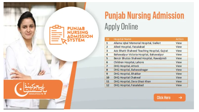 Nursing Punjab Admission system 2024 Apply Online